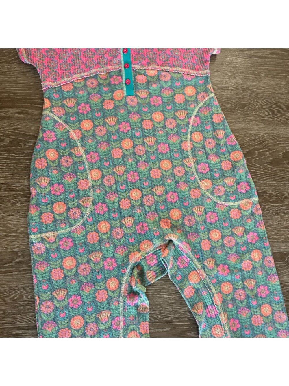 Natural Life Mix & Match Waffle Jumpsuit M Green Floral Boho Lounge Soft Colorfu - Picture 5 of 9